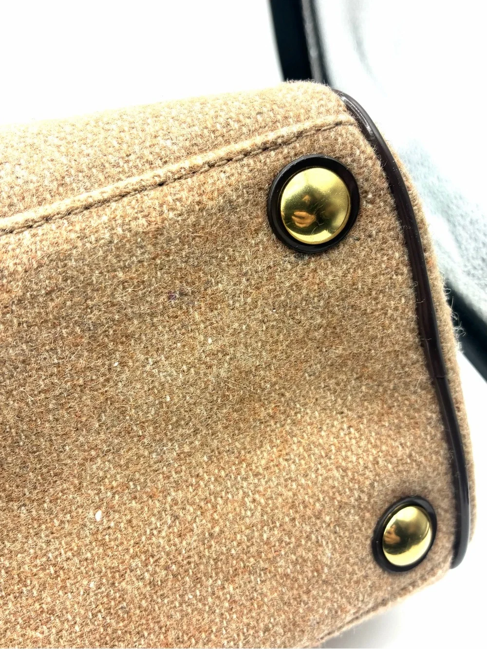 Coach Wool Stripe Satchel Bow Bag F24784 Beige Brown